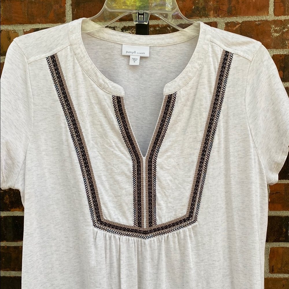 J Jill Pure Jill Elements Cream  Embroidered Women's Tunic Top Size M